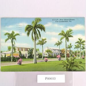 Vintage 1946 Linen Postcard New Island Homes Fort Lauderdale Florida Tropical